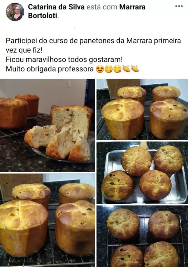 Panetones tradicionais com massa macia feitos por aluna do curso de panetones.