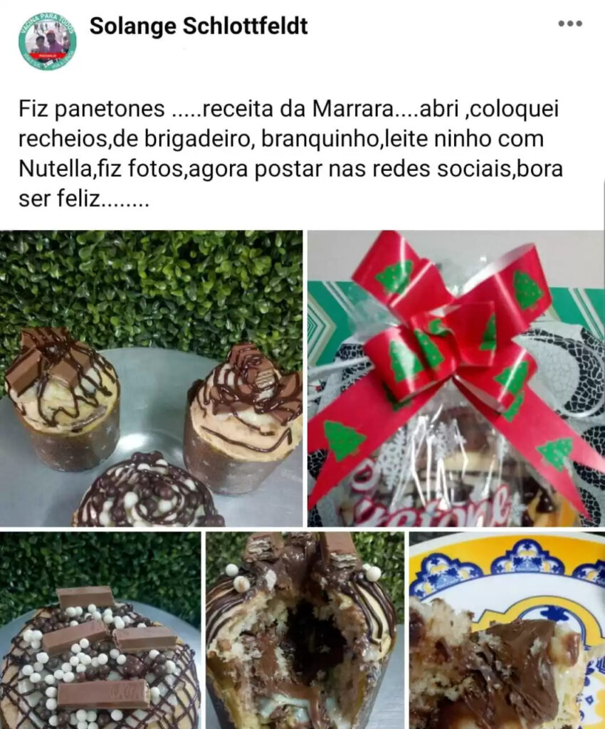 Mini panetones recheados com brigadeiro, leite ninho e chocolate, produzidos por aluna do curso de panetones.